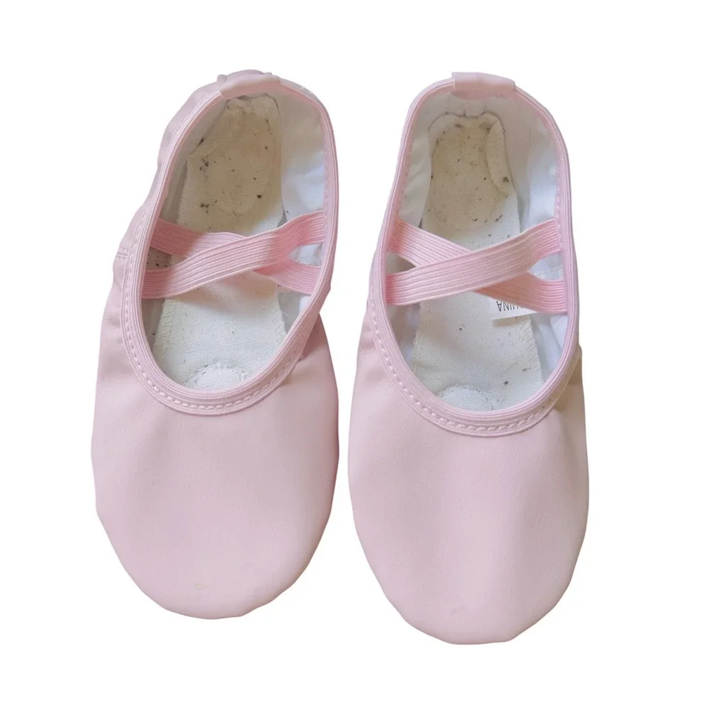 Kids Pink Ballet Dance Shoes Little Kid Size 1.5‎ PU Leather Pre Sewn Elastics